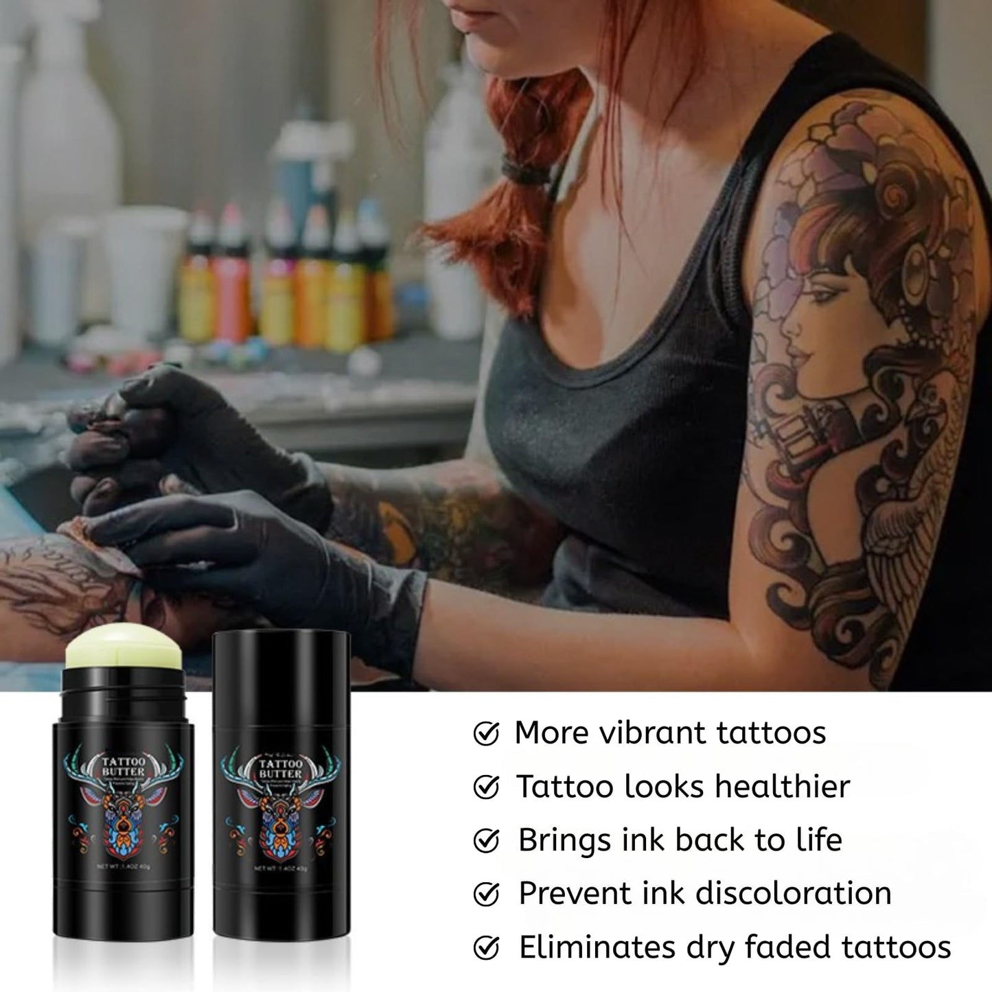 Tattoo Balm Stick, Tattoos Aftercare Cream for Old & New, Colour Enhancing Tattoo Moisturiser, Natural Tattoo Butter for Healing & Hydration, Vegan Tattoo Care Stick, Nourishing & Soothing, 40g