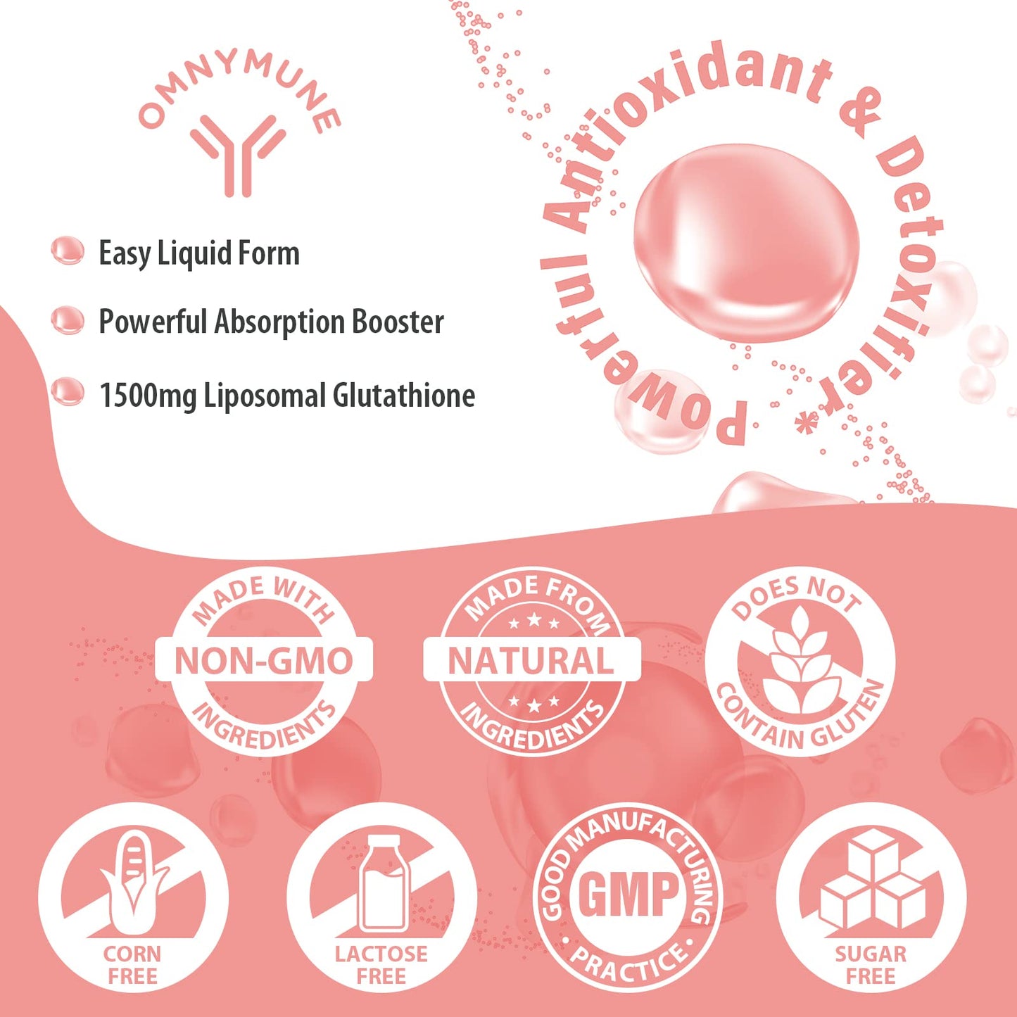 Omnymune Liposomal Glutathione 1500mg, Oral Glutathione Liquid, Antioxidant Supplement for Detox, Anti-Aging, Immune Support, Brain Function and Skin Health, Superior Absorption (Pack of 2)