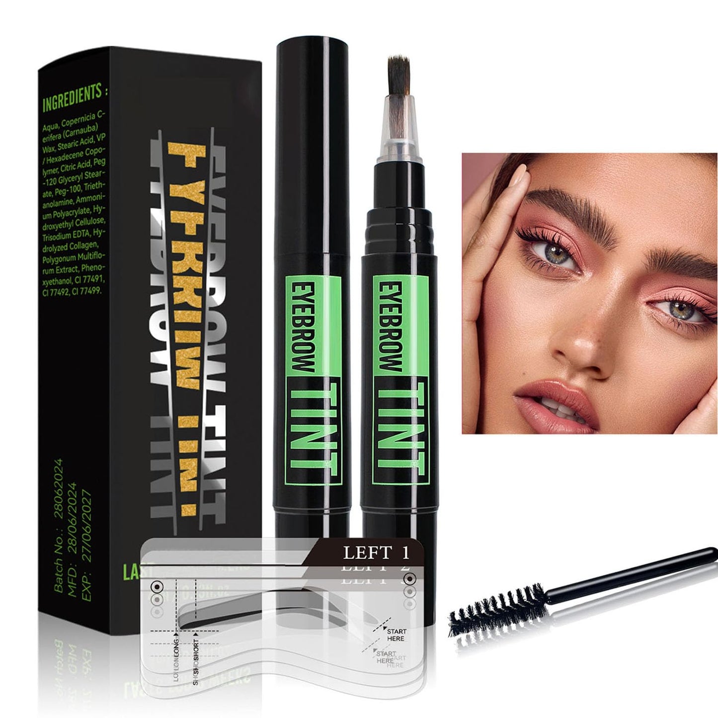 Generic Brow Dye Kit Long-Lasting Eyebrow Tint Semi-Permanent Dark Brown Eyebrow Waterproof Smudge-Proof Pen Tattoo Pencil Medium Brow Makeup for Defined Natural Look Easy to-Use with Brush