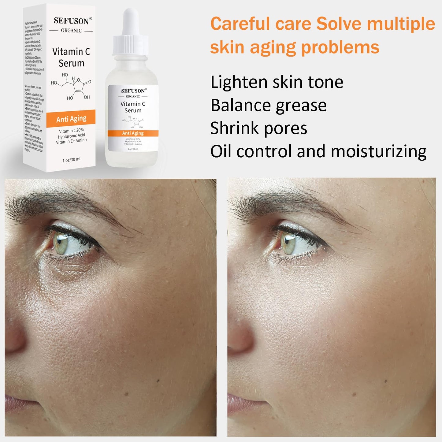 SEFUSON Vitamin C Serum Face, With Hyaluronic Acid, Vitamin E,20% Vitamin C for Anti-wrinkle, Dark Circle, Restore & Boost Collagen, Firming skin - 1Oz