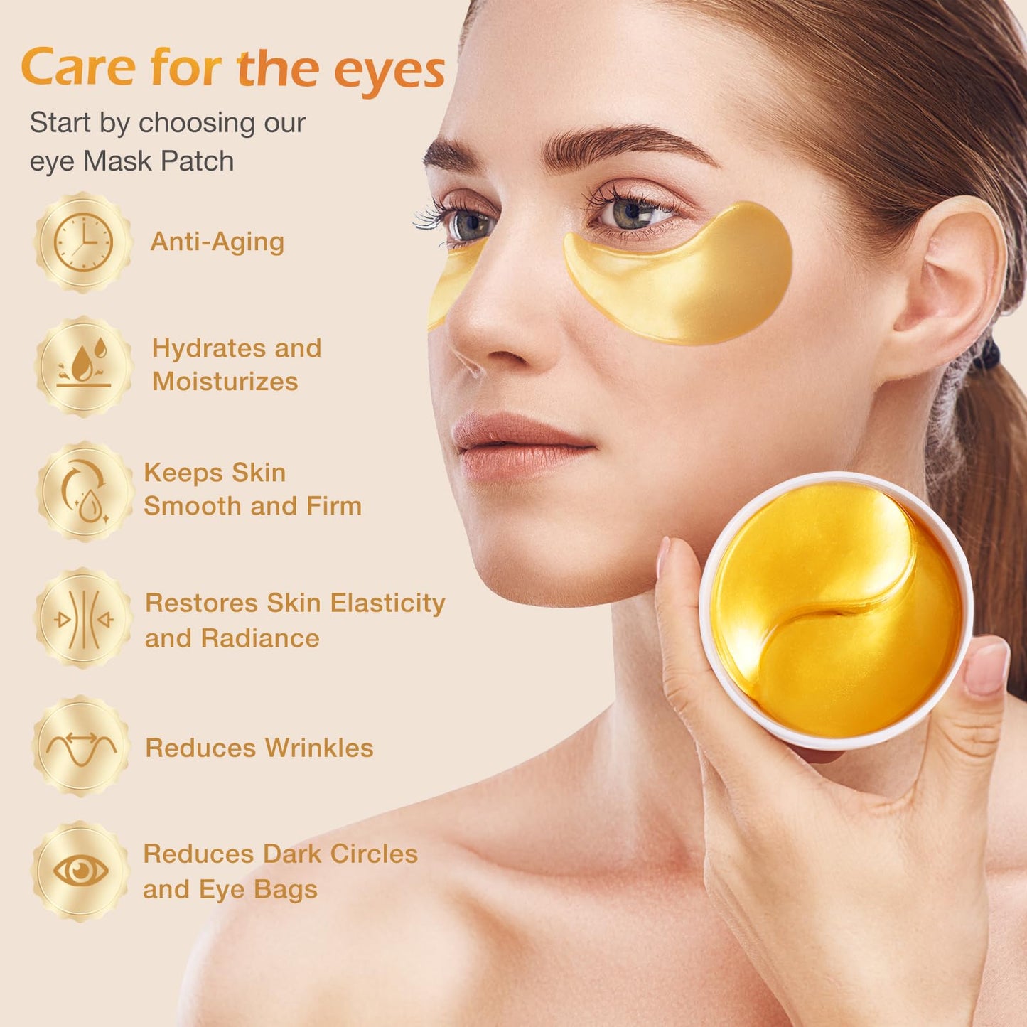 SDSM 24k Gold Under Eye Collagen Mask Patches, 5X Anti Wrinkle Moisturizing and Repairing Ability,Reduce Puffy Eyes & Dark Circle Under Eye Gel Patches, Smooth Tired Eye Masks - (Jar - 30 Pair)
