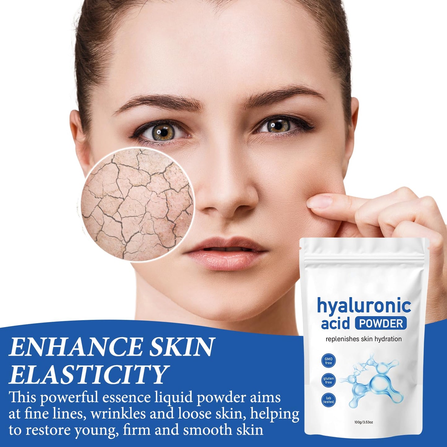 GMHLLES 2 PCS Hyaluronic Acid Powder for Face Hyaluronic Acid Powder Organic Skin Care Formula Low Molecular Weight Water-Soluble for Skin Hydration and Moisture Smooths Wrinkles