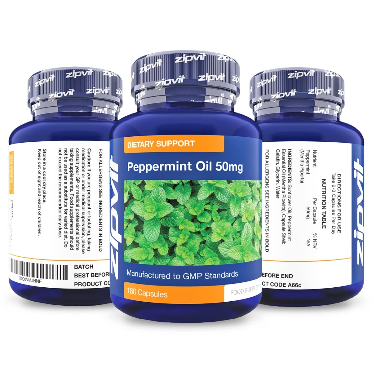 Zipvit Peppermint Oil Capsules 50mg, 180 Peppermint Capsules for Digestive Discomfort. UK Manufactured.