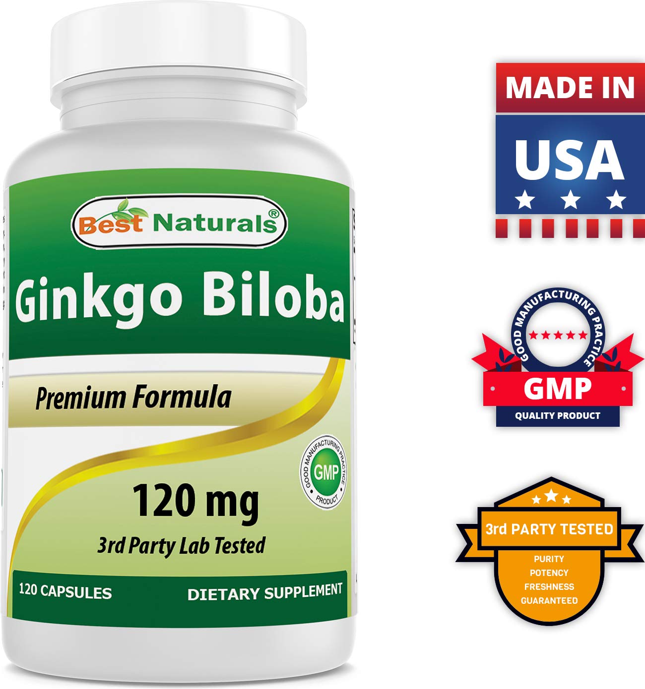 Best Naturals, Ginkgo Biloba Extract - Double Strength Ginkgo Biloba, 120mg, 120 Capsules (120 Count (Pack of 2))