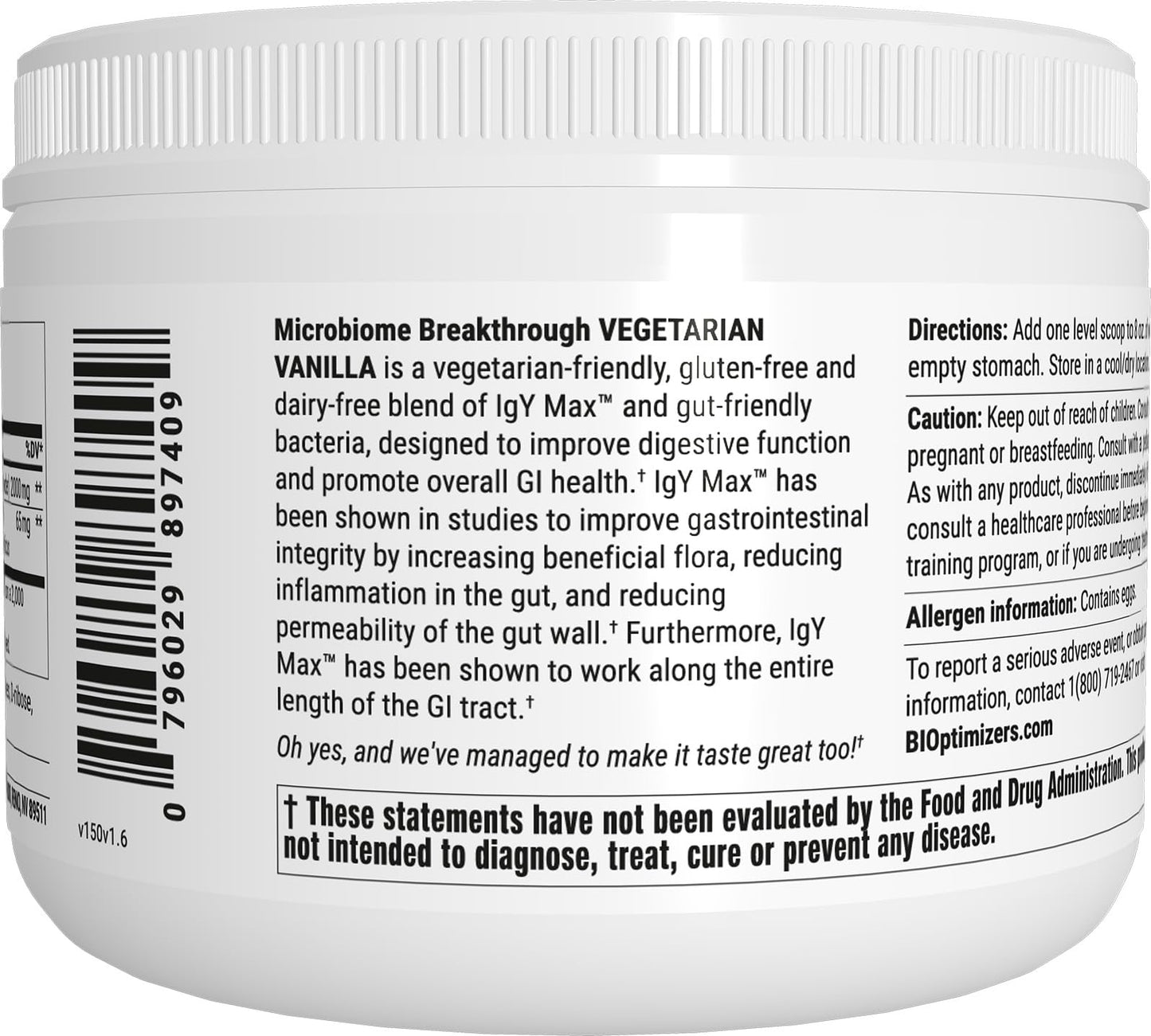 BiOptimizers Microbiome Breakthrough Repair Powder | Contains Probiotics for Men & Women | Gas & Bloating Relief, GI Revive & Improves Gut Health | Vanilla | Vegetarian | 30 Servings | 150g