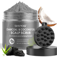 Scalp Scrub, SHVYOG Bamboo Charcoal Scalp Exfoliator, Coconut Oil Scalp Exfoliator Scrub for Build Up, Hair Treatment Nourishing Detox Hair Care with Scalp Massager, 10.58 oz
