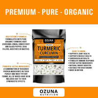 OZUNA NUTRITION Organic Turmeric Capsules High Strength Curcumin with Black Pepper and Ginger 1812mg | 60 Capsules