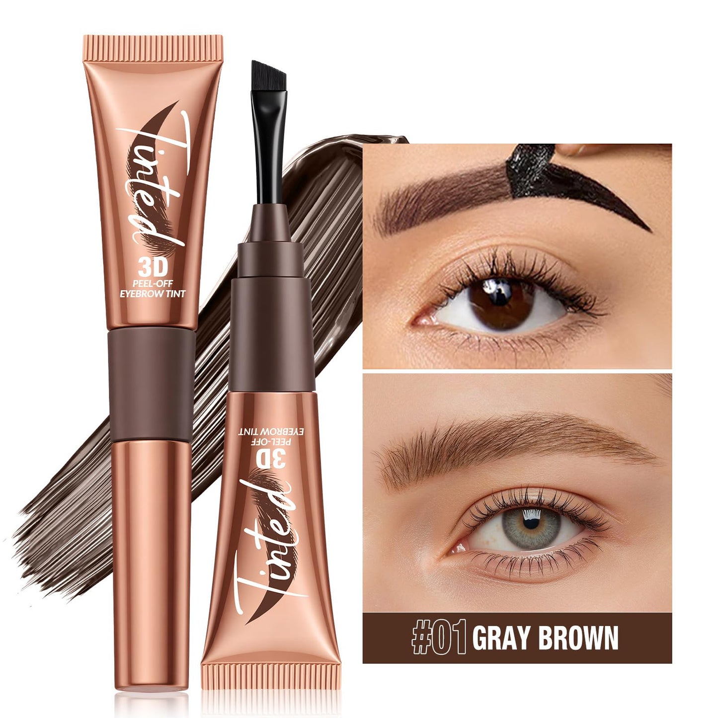 SHEBEEDO Tattoo Brow Tint Peel Off, Eyebrow Gel Tint, Semi-Permanent Colour Eyebrow Dye,Lasts Up To 3 Days, Waterproof Long-Lasting Natural Eye Brow Makeup for Women Girls (01#GRAY BROWN)