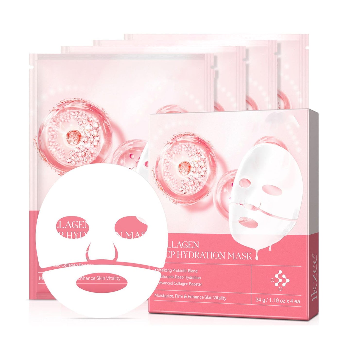 GUOUURR Bio-Collagen Deep Hydration Mask, Deep Moisturising, Anti-wrinkle, Soothing and Repairing, Firming, Improving Elasticity, Minimising Pores, Brightening, For All Skin Types(4 pcs)