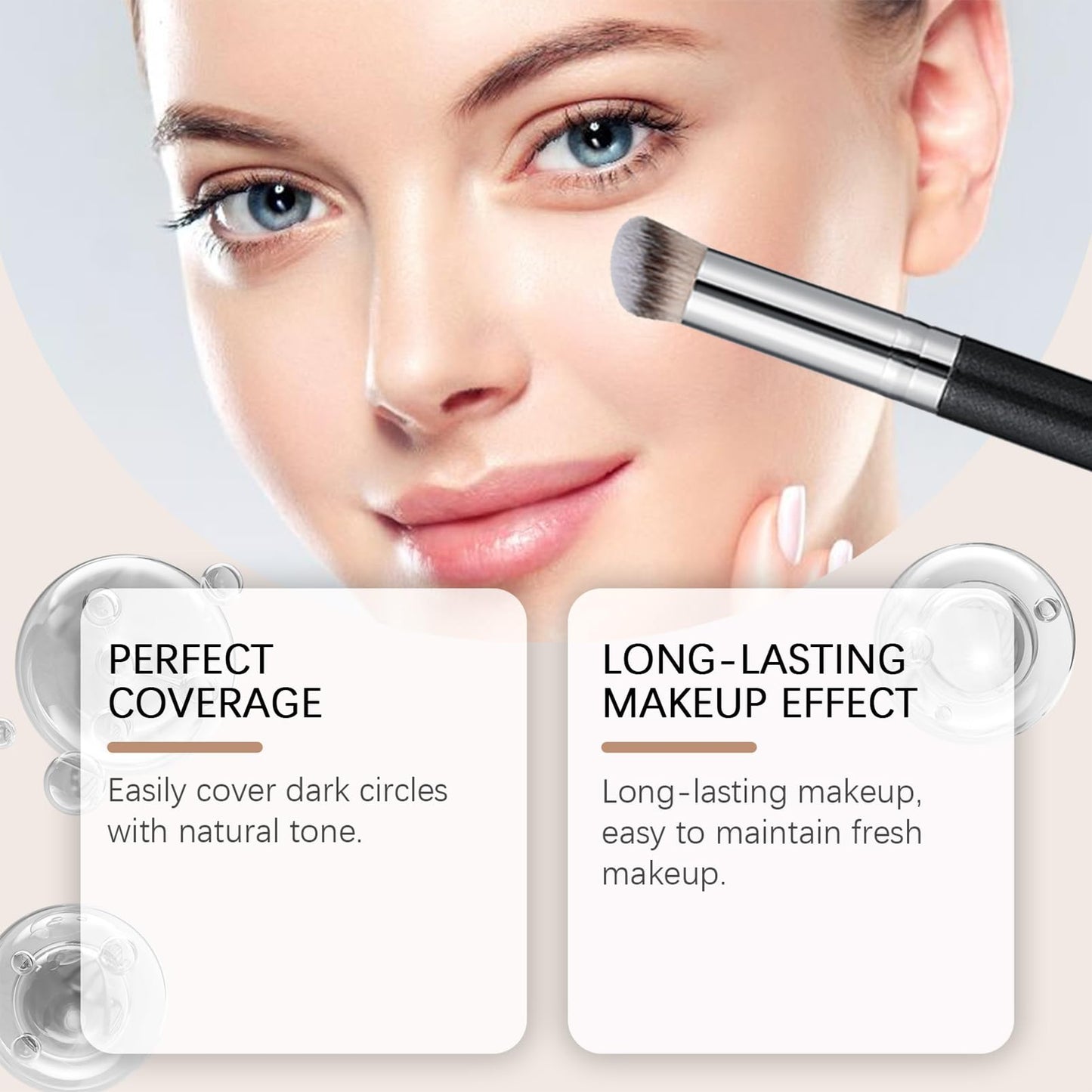 Under Eye Brightener with Brush,Correcting Undereye Concealer For Dark Circles,Light Pink Shades Eye Concealing Cream Vegan, Cruelty Free Makeup