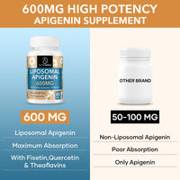 Apigenin 600mg, Extra Strength Liposomal Apigenin Supplement with Fisetin, Quercetin and Theaflavins for Sleep, Relaxation & Mood, Powerful Flavonoid & Antioxidants (60 Count (Pack of 1))