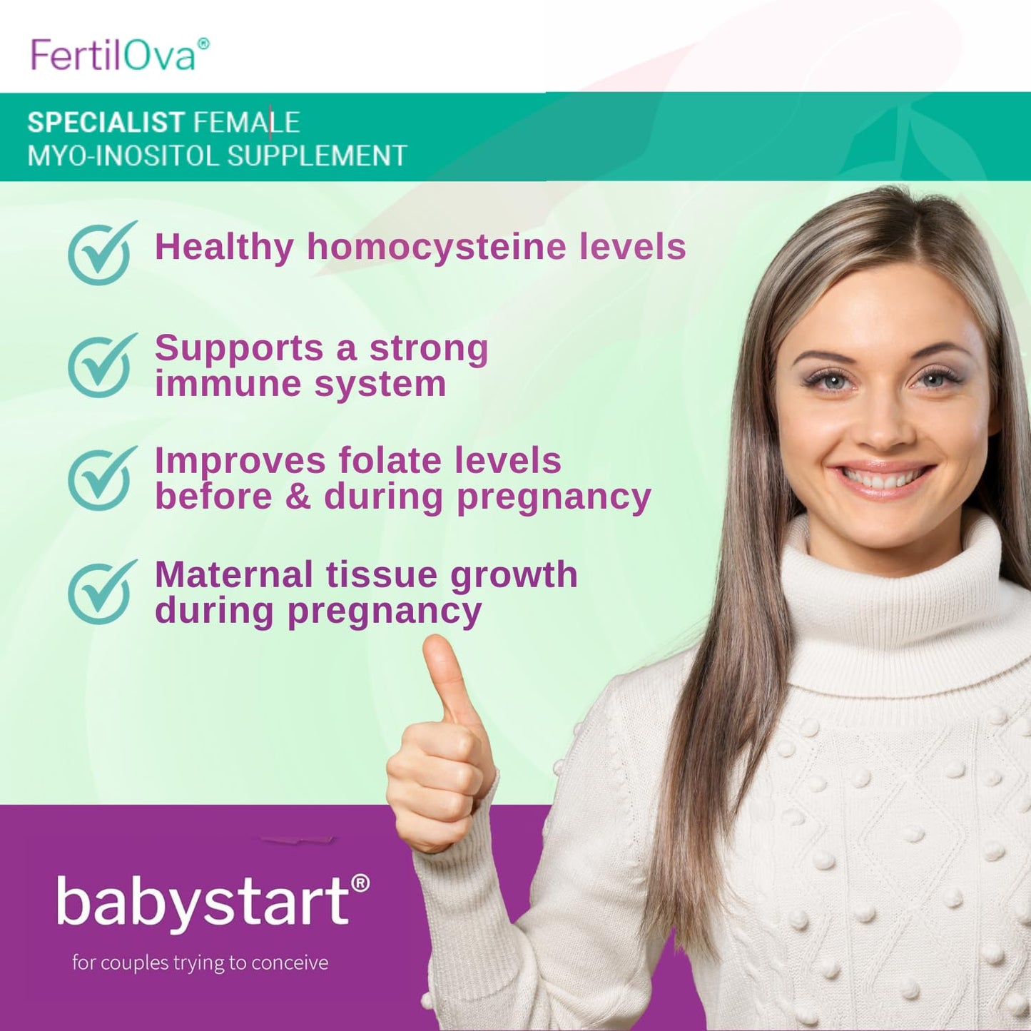 Babystart Fertility Supplements for Women - FertilOva 30 Sachets, 2 Week Supply, Pre Pregnancy Myo-Inositol and Folic Acid Supplement for Conception, Immune System and Fertility Support