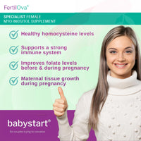 Babystart Fertility Supplements for Women - FertilOva 30 Sachets, 2 Week Supply, Pre Pregnancy Myo-Inositol and Folic Acid Supplement for Conception, Immune System and Fertility Support