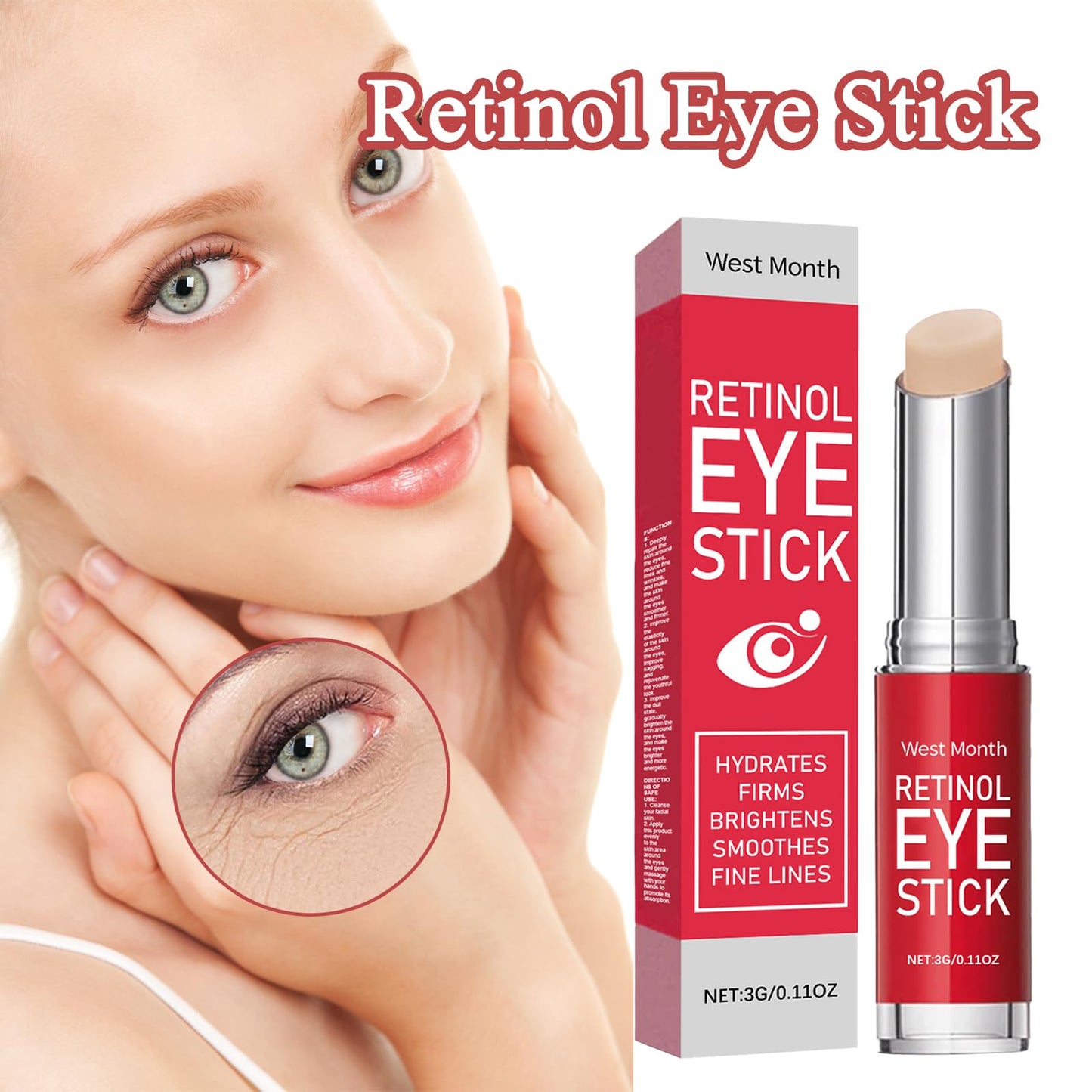 ExcellaElite 3 Pcs Retinol Eye Stick Eye Balm Stick Retinol Eye Cream Nourishes the Skin Easy to Carry Brightens Eyes Used to Eliminate Puffiness and Dark Circles Used for Both Men and Women