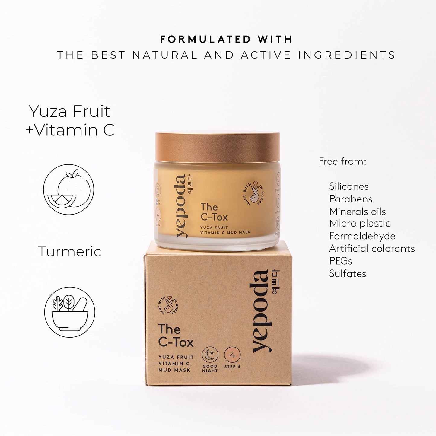Yepoda Face Mask Vitamin C - The C-TOX. Face Mud mask with Yuza Fruit and Tumeric. Korean Cosmetics (80 g)