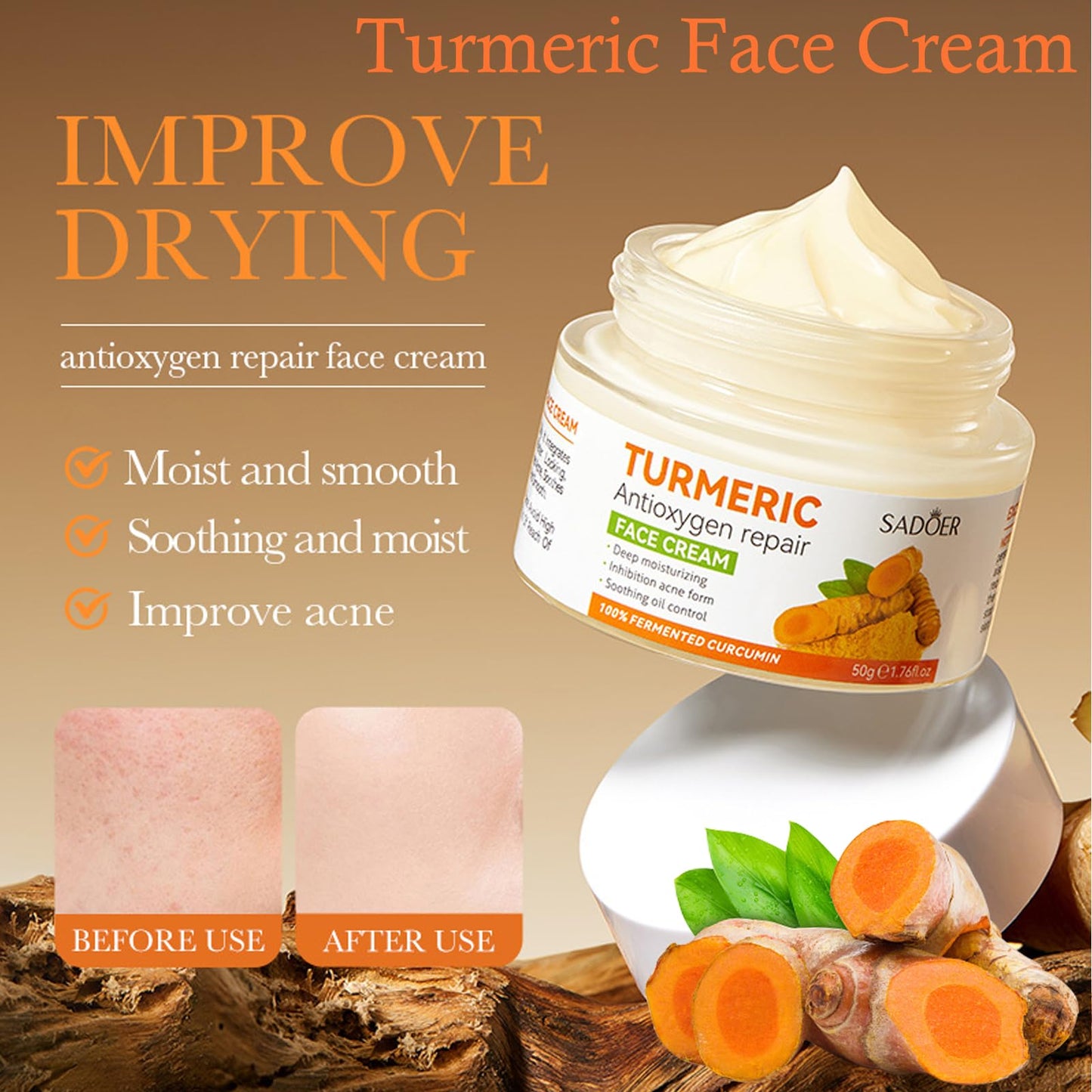 FALILUV Turmeric Face Cream, Anti Aging Face Cream For Skin Lightening, Anti Wrinkle Face Cream,Dark Spot Corrector Remover For Face, Erase Fine Lines,Firming Face Moisturiser