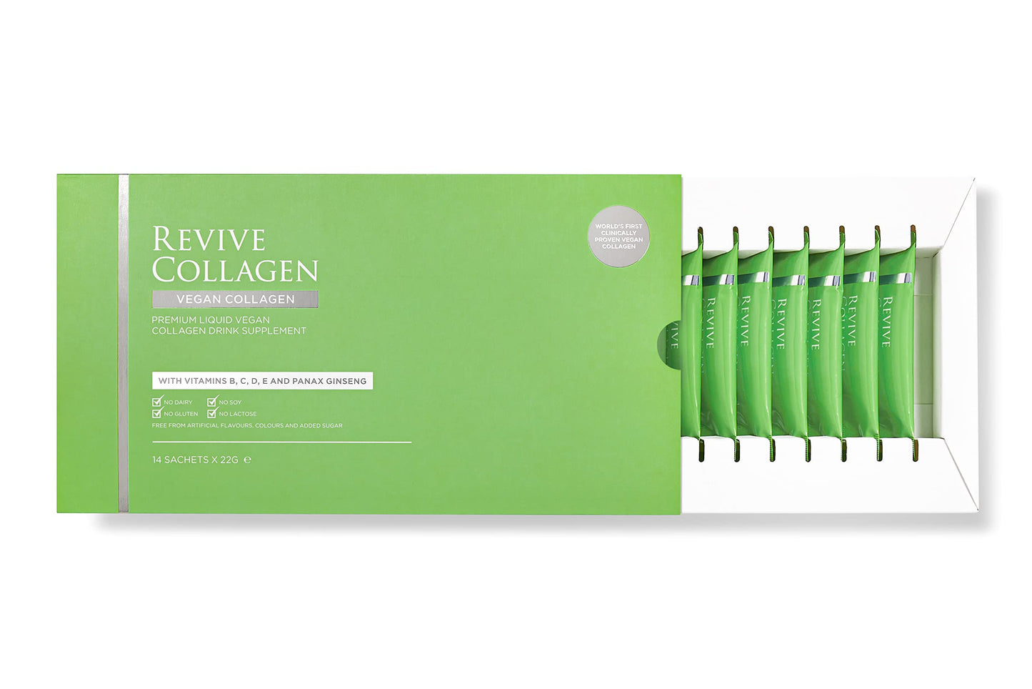 Revive Collagen 2500mg Plant Based Vegan Collagen with Added Vitamin B, C, D & E, Improved Skin, Hair & Nails | Raspberry Flavour | 14 Days