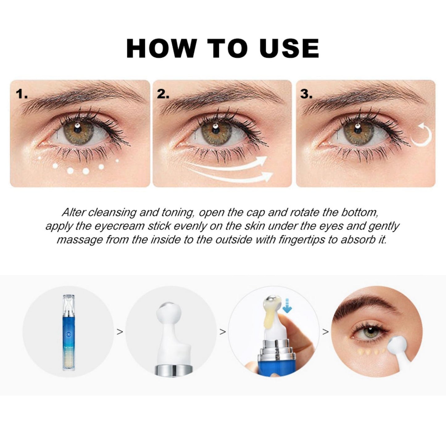 AINxtolm 5% Caffeine Eye Serum Roller,Eye Cream for Dark Circles and Puffy Eyes,Caffeine Eye Cream with 360° Massage Ball,Dark Circles Under Eye Treatment,Eye Cream for Eye Bags Remover,Eye Cream Anti Aging