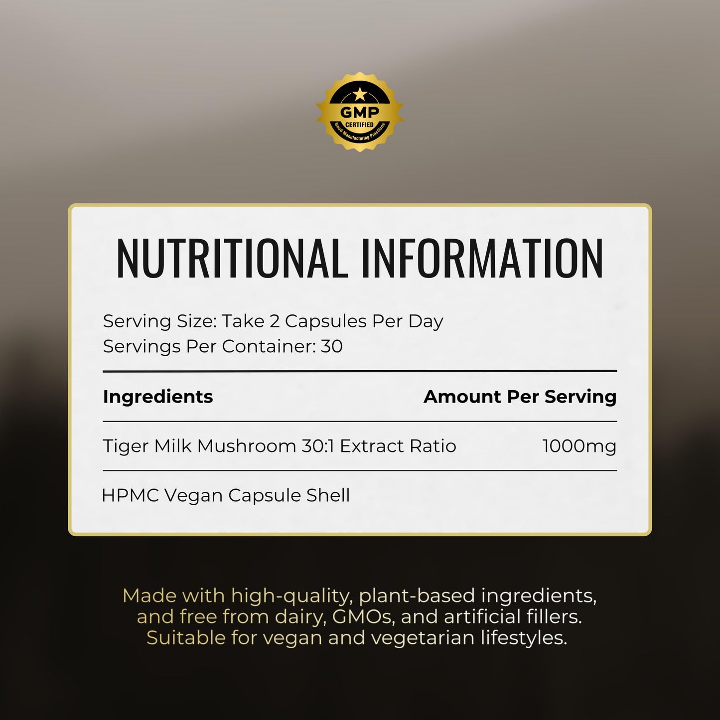 Tiger Milk Mushroom – Lung & Immune Support Supplement – Vegan Herbal Blend with Functional Mushrooms – 60 Vegan Capsules – by Nutrition Kings