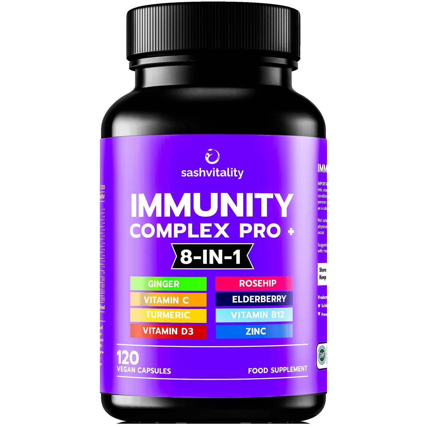 Immune System Booster Supplement - 120 Capsules - Vitamin C and Zinc, Elderberry, Iron, Vitamin B12, D3, Turmeric, Selenium, Garlic, Probiotic – Vegan Multivitamin Complex (Immune System Booster)