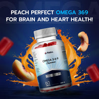Flebo Vegan Omega 3 Gummies | 1 Month Supply| Supports Heart,Brain & Eye Health | Chewable Omega 3 6 9 I Natural Peach Flavour | 60 Two-a-Day Vegan Vitamin Gummies | Tasty Alternative to Fish Oil