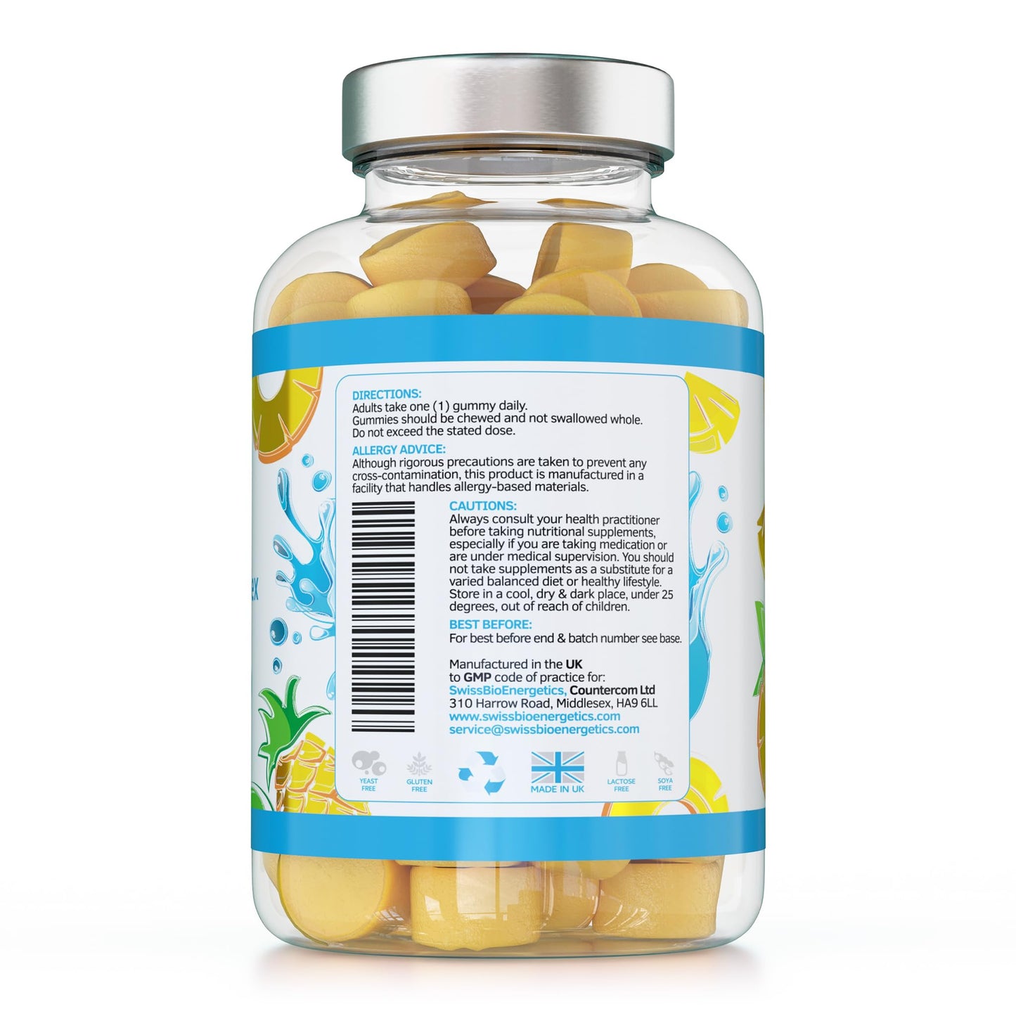 swiss bioenergetics Collagen Complex - 90 Natural Pineapple Flavour Chewable Yummy Gummies - One a Day 500mg Hydrolysed Collagen, Biotin, Vitamin C and Selenium – Healthy Skin and Hair for Men and Women – UK Made
