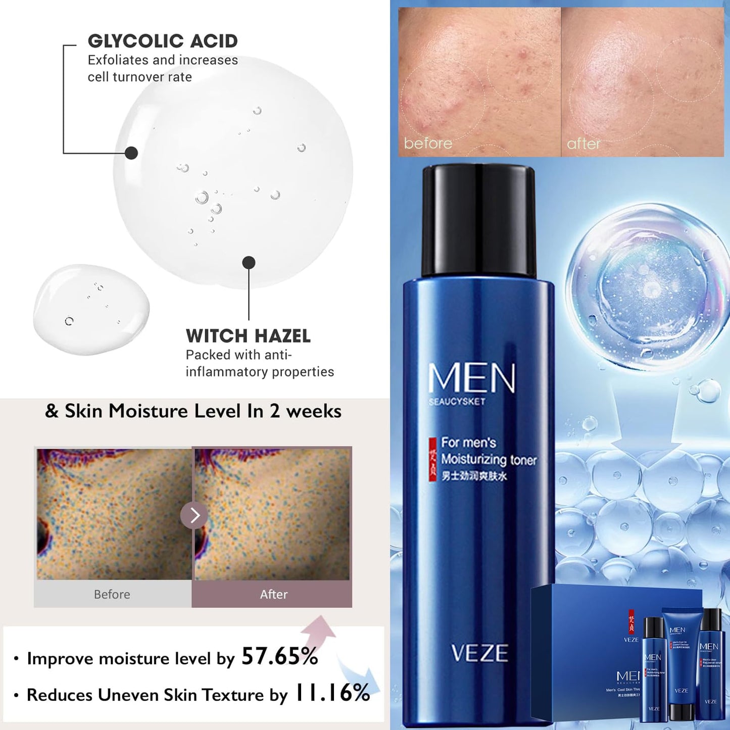 HAORQEE Mens Skincare Gift Set for Teenage Boys, Simple Skin Care Sets & Kits, Hydrate Brightening Sets for Teenagers Boyfriend, Includes Cleanser-Toner-Lotion(3PCS)-Clean Pore Oil Control Moisture Hydrate