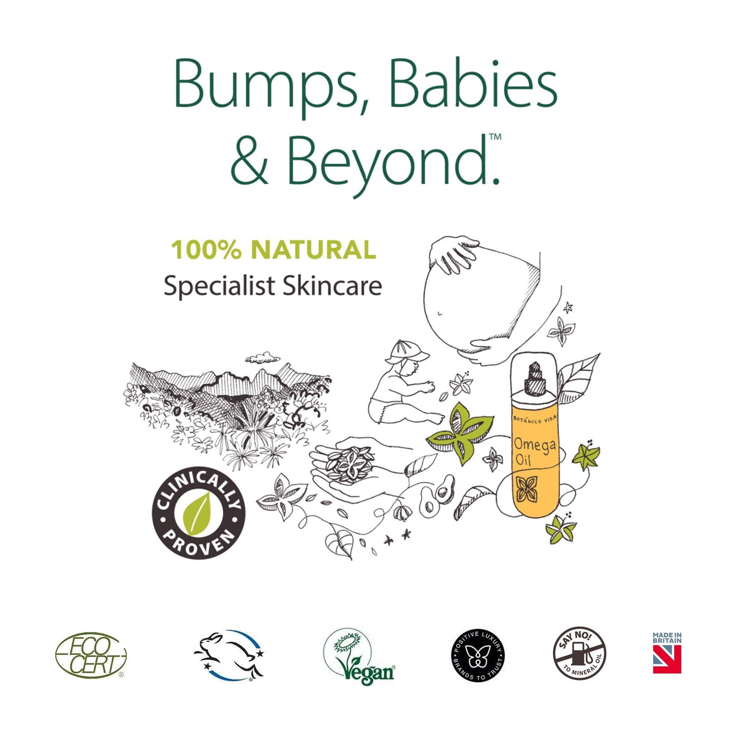 Botanico Vida Omega Oil, 125ml. The 100% Natural Body Oil for Stretch Marks, Scars, Dry Skin. Clinically Proven Skincare