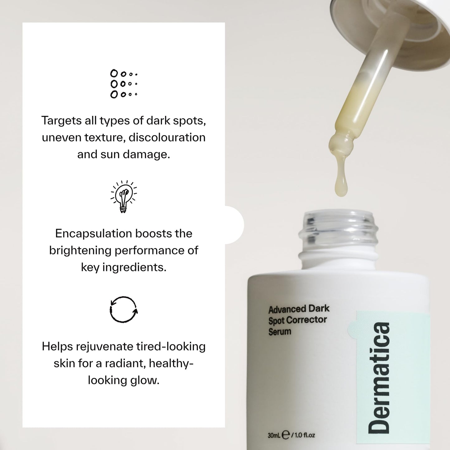 Dermatica Advanced Dark Spot Corrector Serum – Targets Dark Spots, Uneven Skin Tone, Discolouration & Post-Blemish Marks, Promotes Even Skin Tone & Radiance, 30ml