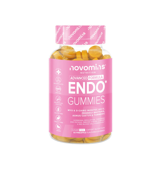 Novomins Endo Gummies - Myo-Inositol & D-Chiro Inositol (40:1), Agnus Castus, Vitamin B6, Turmeric & Probiotics - Vitamins for Women with Endometriosis - Hormonal Balance & Intimate Health - 60 Vegan