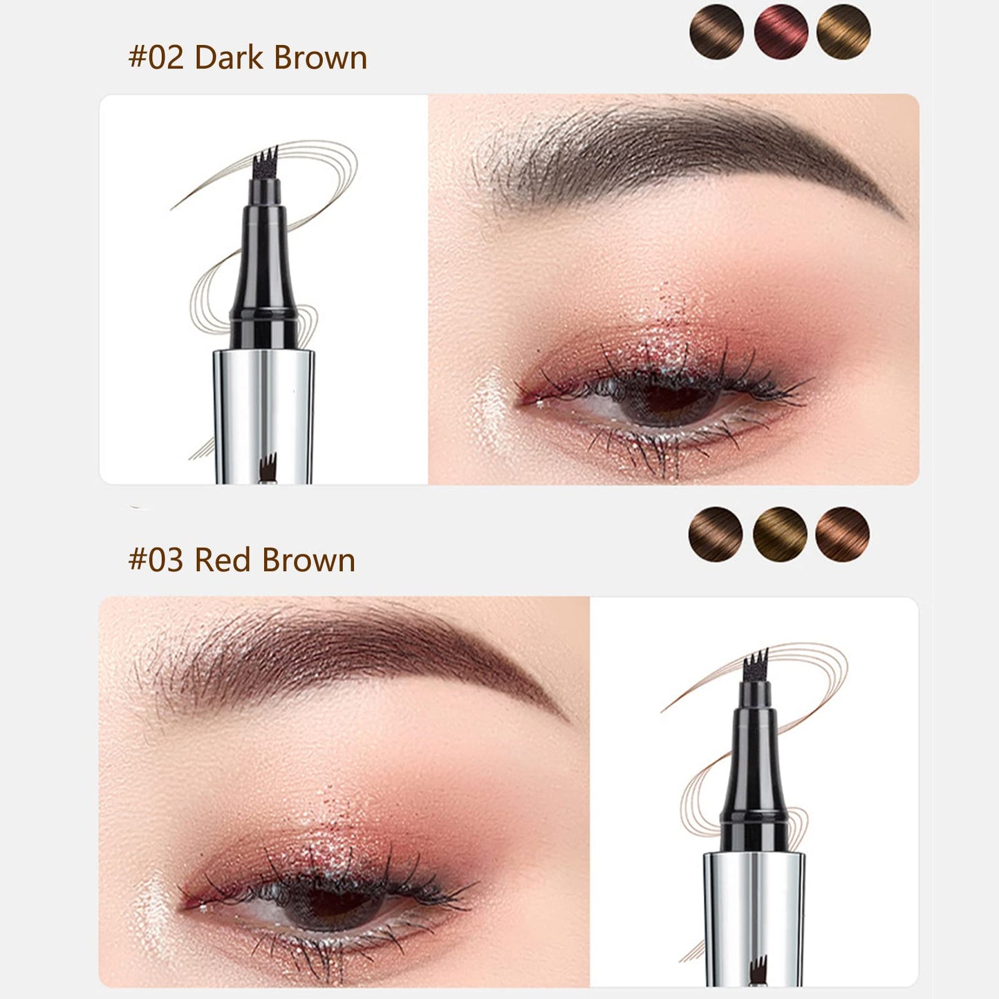 MEITREND Eyebrow Pencil - Waterproof Tattoo Brow Pen With Fork Tip Long-Lasting Brow Tint For Revolution Makeup Rapid Natural Brow for Beginners (#03 RED BROWN)