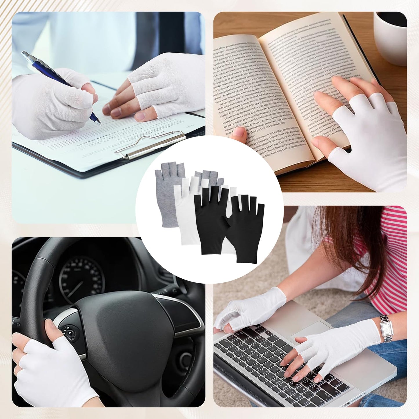 15 Pairs Eczema Gloves, Cotton Gloves for Eczema, Moisturising Gloves for Sleeping Spa Treatment Overnight Hydration for Both Men and Women (White, Black and Gray)