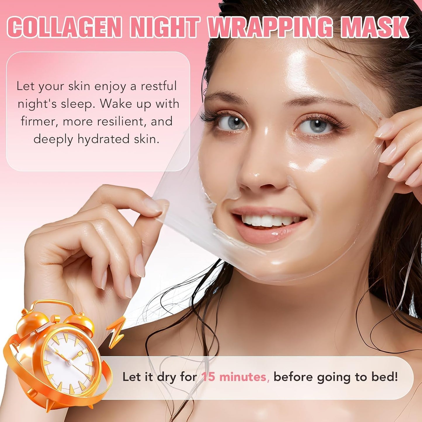 Skynest Collagen Night Wrapping Mask, Peel Off Collagen Mask for the Face, Deep Hydration, Reduces Wrinkles & Improves Skin Elasticity, Brush Included, 75 ml
