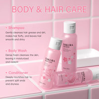 AuraBeen Sakura Shower Gift Set for Women - Travel Size 3-in-1 Bath & Hair Care Kit- Shampoo, Conditioner, Body Wash