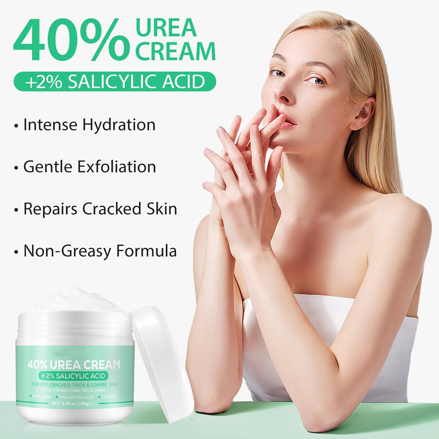 ISBEAUSOLS 40% Urea Foot Cream - Ultra Moisturizing Urea Foot Cream Plus Deeply Hydrating - 2% Salicylic Acid Urea Cream - Foot Cream for Cracked Heels and Dry Skin - Nourish Foot Moisturiser 150g