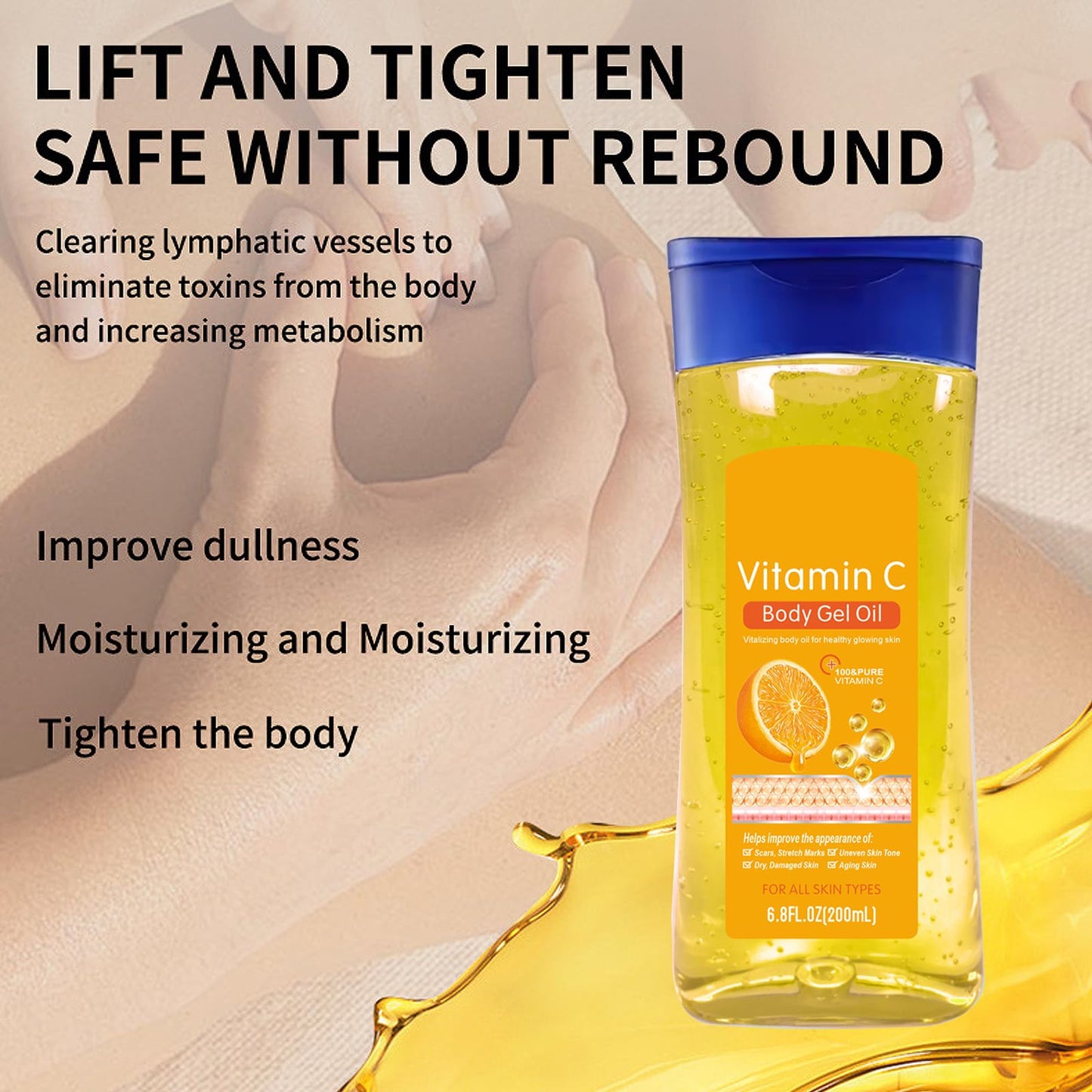 Essential Oils for Skin - Vitamin C Body Oil Gel for Women - Massage Body Oil for Dry Skin - Moisturising BodyOil Gel,Fast Absorbing & Non-Greasy,200ML