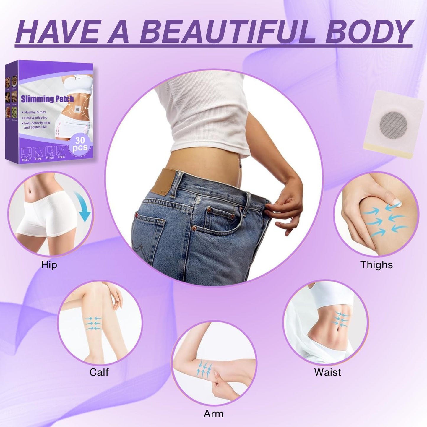 60 PCS Natural Herbal W Patches, Skin Kind Patch, Targeted Belly HIPS Thighs Burning, Fast W Healthy, Natural Reduction, Skin-Friendly Detox Patches