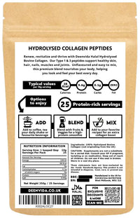 DEENVIDA NUTRITION Halal Bovine Hydrolysed Collagen Peptides Powder, Type 1 & 3 Collagen, for Hair, Skin, Nails and Joints, for Women & Men, Gluten-Free & Dairy-Free Protein, Unflavoured, DeenVida Nutrition