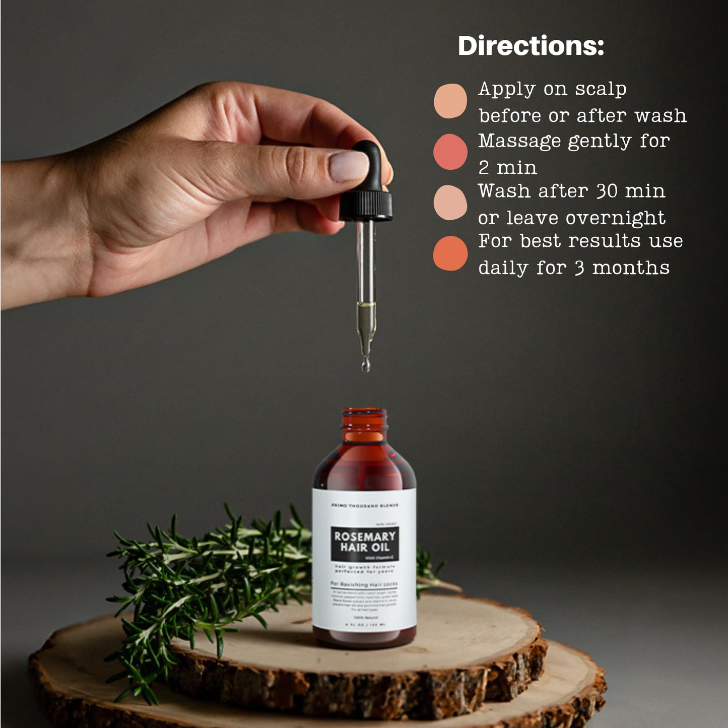 PRIMO 1000 Rosemary Oil for Hair Growth, 120ml diluted with natural oils | Castor, Argan, jojoba, Peppermint, Coconut, tea tree, Vitamin E | 100% Veganic Serum for Skin Care £ Hair Care, Non Greasy