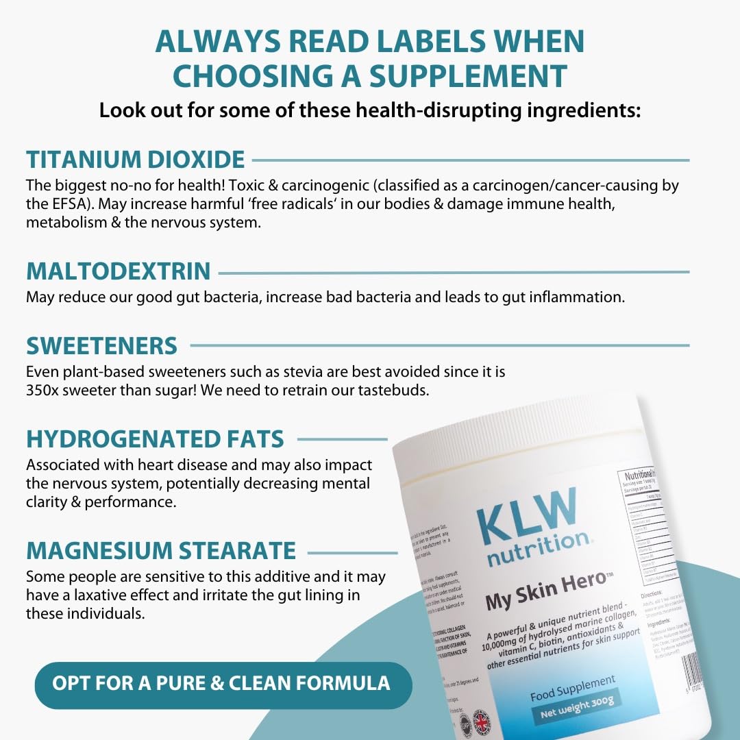 KLW Nutrition Marine Collagen Powder 10,000mg - with Vitamin C, Zinc, Biotin, Hyaluronic Acid - No fillers, sweeteners or additives - Healthy Skin & Joints - Formulated by an Award-Winning Nutritionist