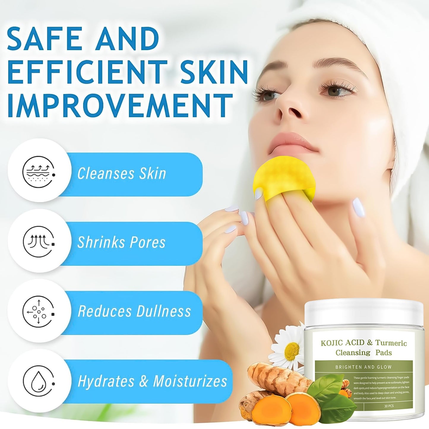 Collin Kacey Kojic Acid and Turmeric Pads - Turmeric Kojic Acid Cleansing Pads - Turmeric Exfoliating Pads for Brightens Skin, Exfoliates, Refreshes Controls Oil, Refines Pores(Pocket-small_30PCS)