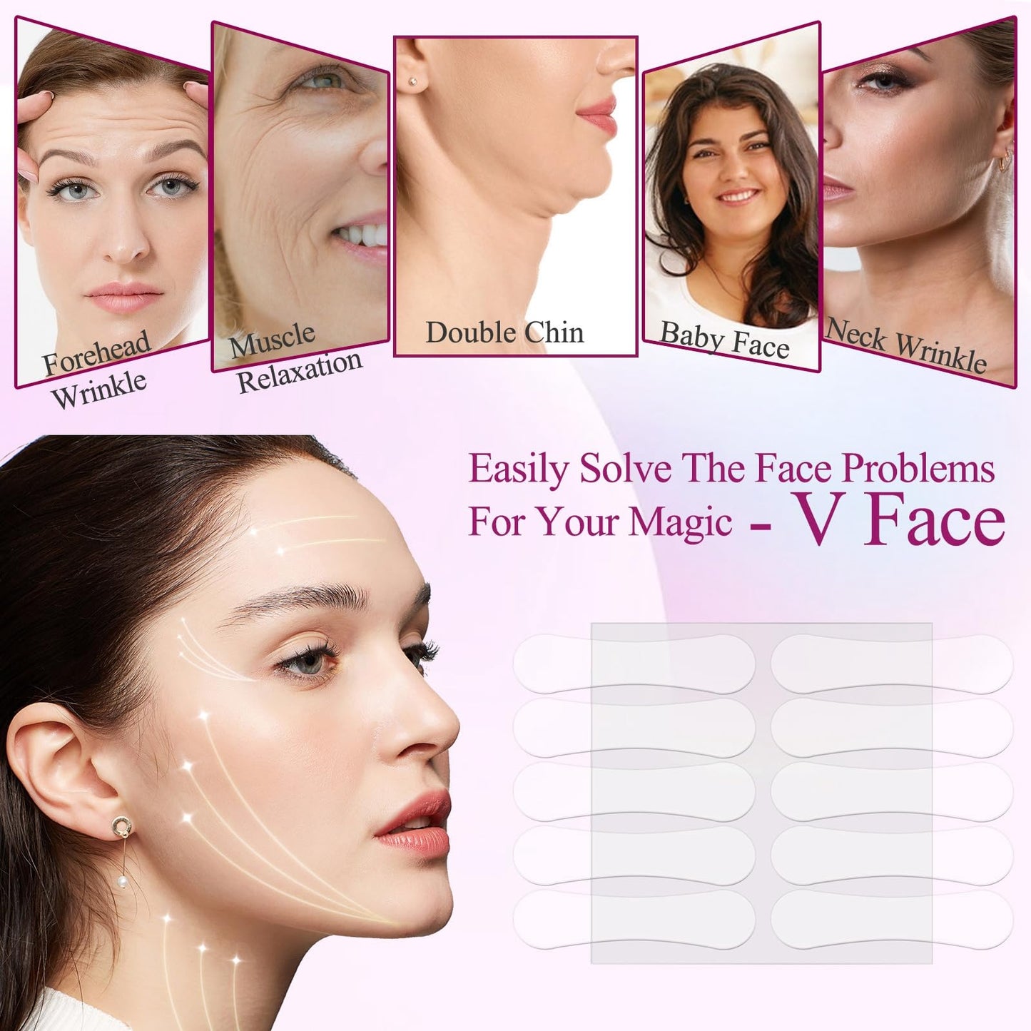 AINxtolm 120PCS Face Lift Tape,Invisible Face Lift Patches for Skin Tightening,Elasticity Tighten Lift Patches,Face Tape for Wrinkles,Anti Wrinkle Patches,Face Tapes for Lifting Sagging Skin,Face Lifting Tape