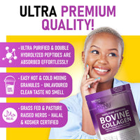 Collagen Powder, (225g) Ultra Premium Bovine Hydrolysed Peptides Granules by SkinPep - Halal & Kosher High Levels of The 8 Essential Amino Acids, Clean Unflavoured Taste & Smell