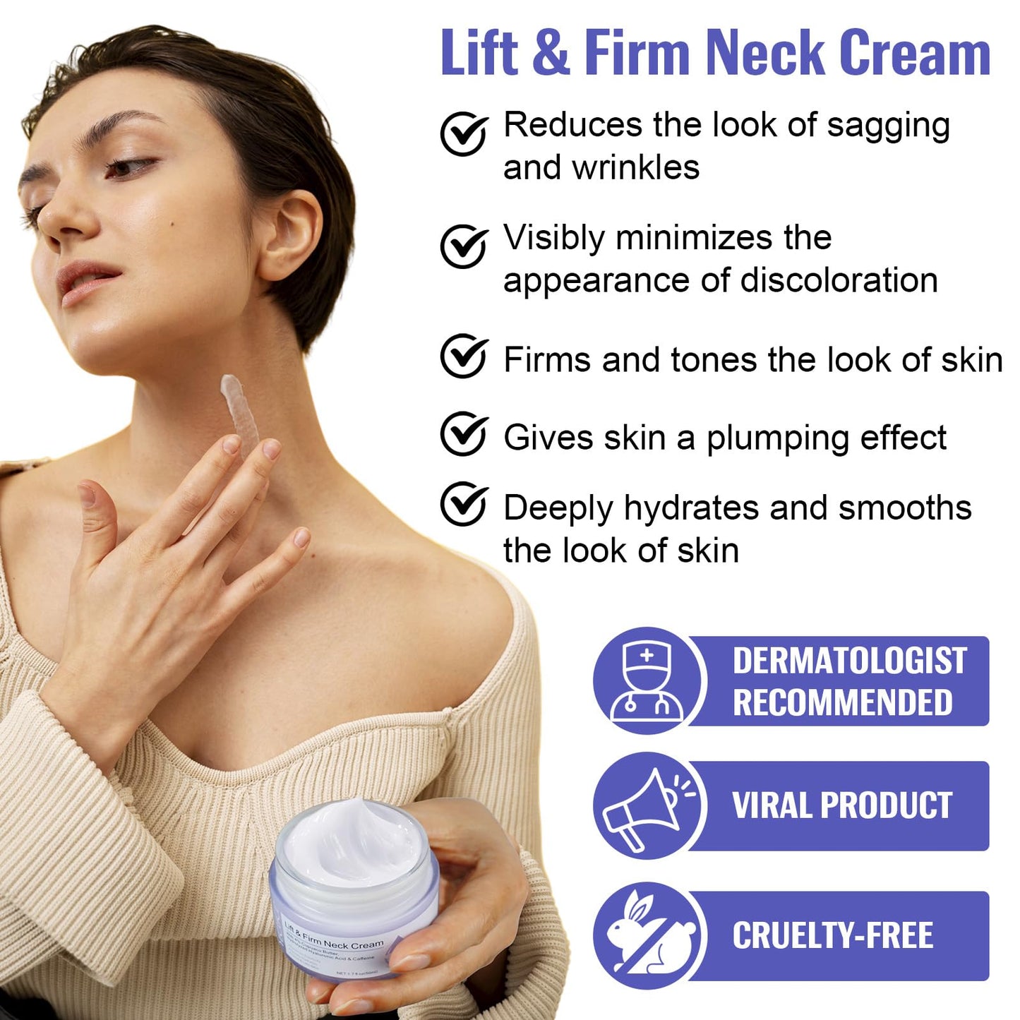 Lift & Firm Neck Cream, Neck Firming Cream, Natural Anti-Aging Neck Cream for Tightening and Wrinkles for an Even Skin Tone and Neck Lift, Fine Lines, With Pro-Active Repair Firming Complex, 50ML