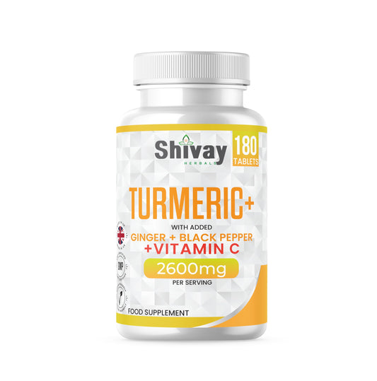 Turmeric Curcumin 2600mg Per Serving | with Added Ginger, Black Pepper & Vitamin C | 180 Vegan Tablets - 3 Month Supply | High Strength Curcumin Natural Supplement | Made in The UK | Shivay Herbals