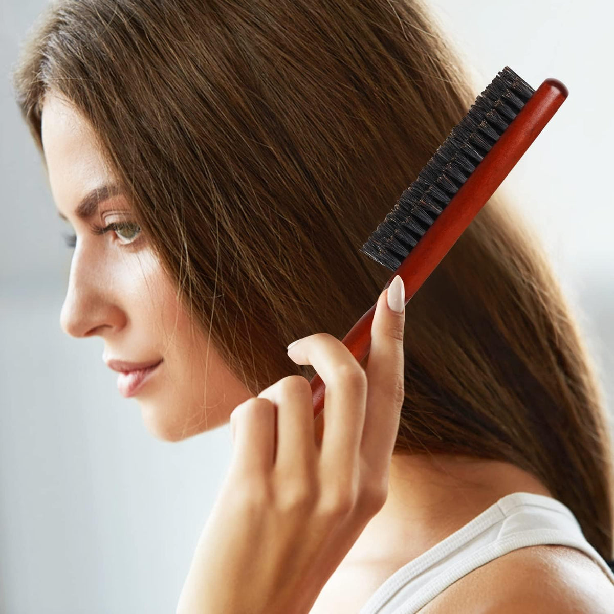 Nazeauf Teasing Hair Brush - 1Pack Back Combing Brush - Back Hair Brush - Boar Bristle Hair Brush with Tail Handle, Professional Teasing Hair Brush, for Wet Curly Hair or Damaged Hair Reducing Hair Breakage