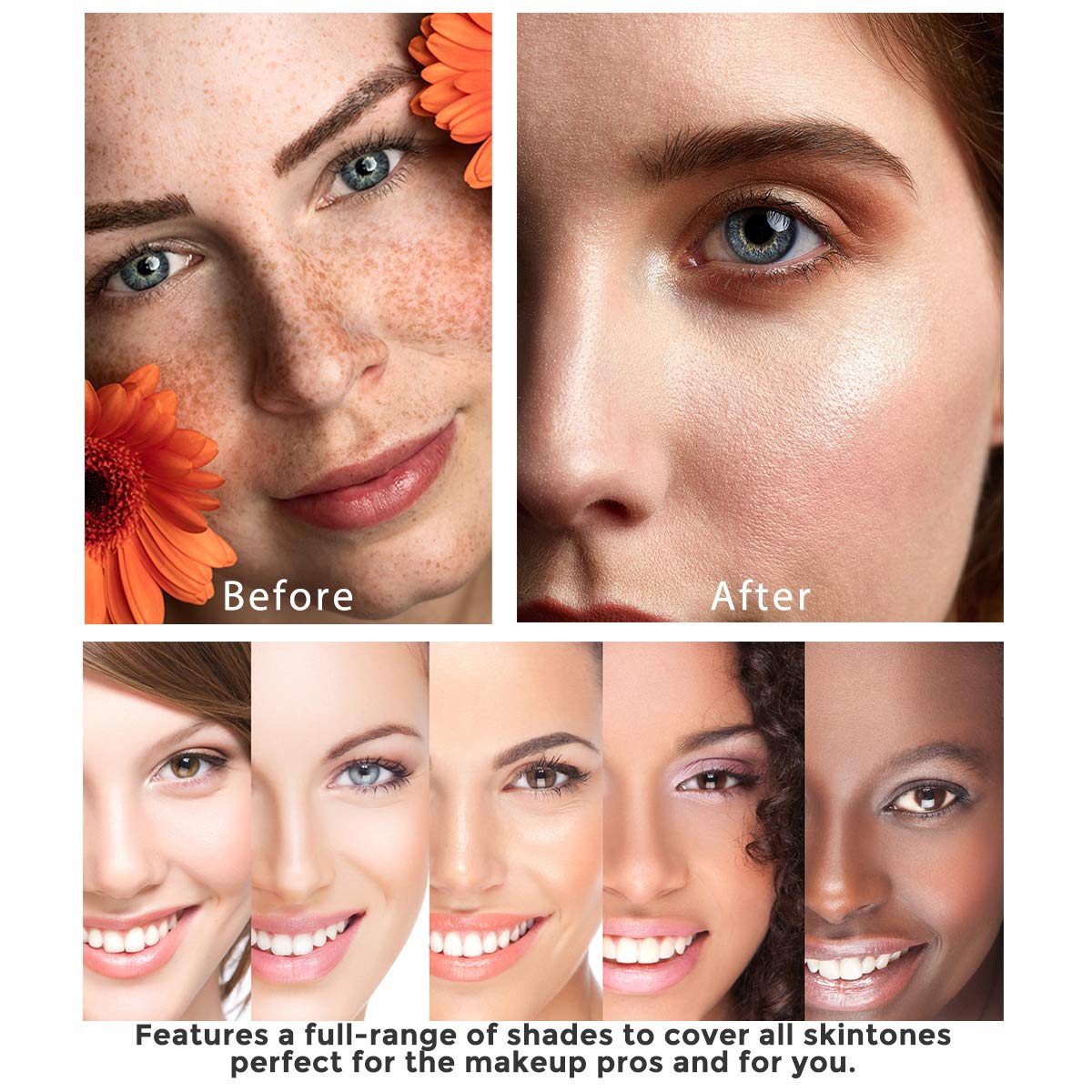 Flawless Colour Changing Foundation Makeup Base Warm Skin Tone Nude Face Moisturizing Liquid Cover Concealer Universal Shade for ALL Skin Makeup(2PCS)