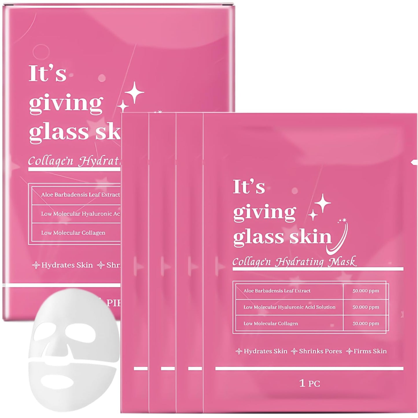Wormeer 4PCS Collagen Face Mask - Face Masks Skincare for Deep Hydration & Firming - Glass Skin - Collagen Overnight Peel-Off Mask to Improve Fine Lines