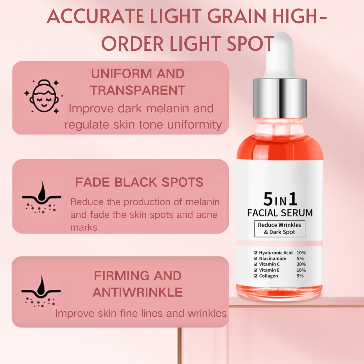 Trendyfave 5 In 1 Face Serum,Vitamin C Serum,Face Serum For Women,Hydrating Serum, Fade Fine Lines & Anti Wrinkle & Dark Spot Remove,Face Oil Anti-Ageing,With Niacinamide & Hyaluronic Acid,30ml