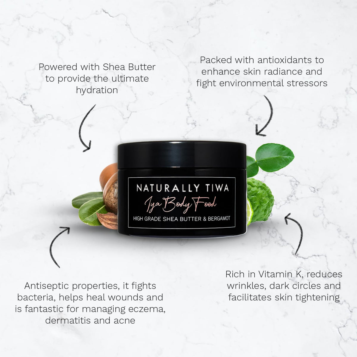 Naturally Tribal Skincare IYA Body Food 250ml Intensely Hydrating Moisturiser for Rosacea, Brightens Skin, Anti-Aging Properties, Bergamot + Shea Butter, Chemotherapy Skincare + Vegan + Cruelty Free